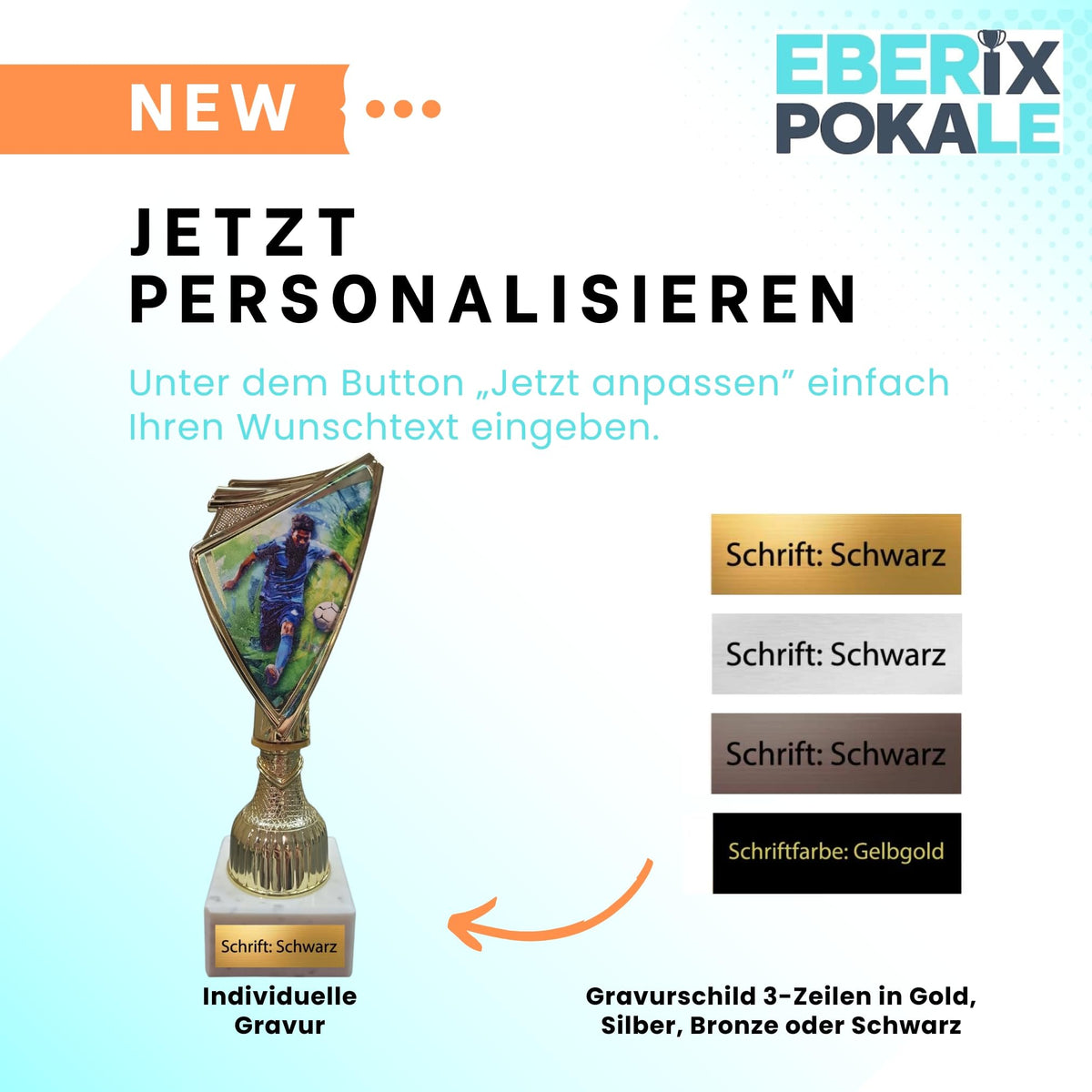 18,5 cm Fußball Pokal mit Wunschgravur - Spieler Trophäe Gold/Weiß Marmor