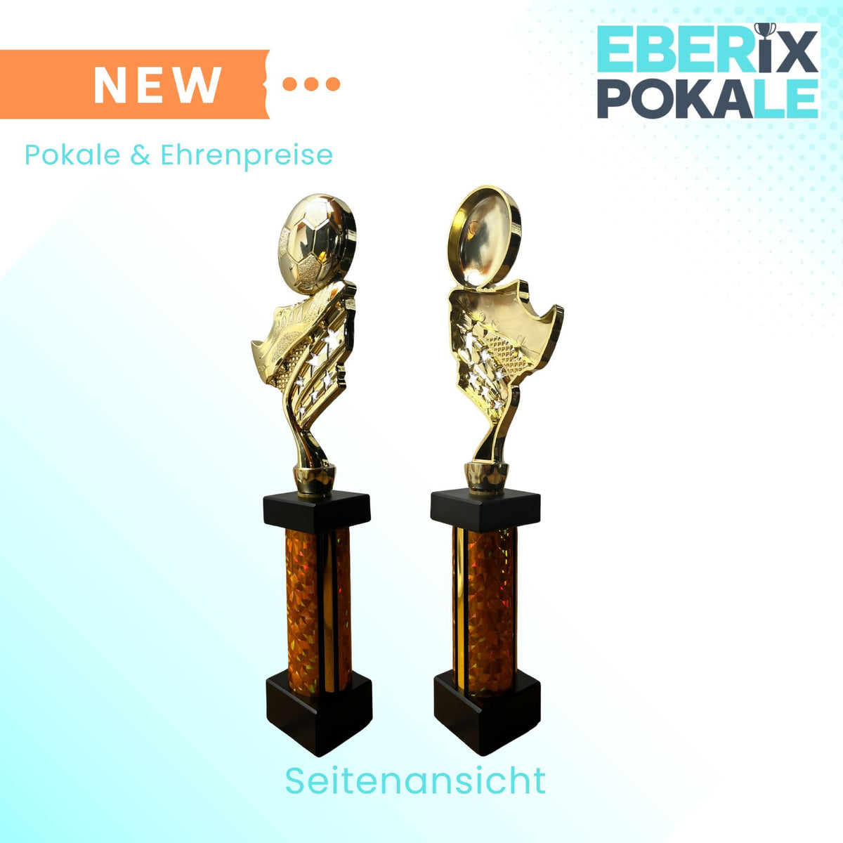 eberix · Fußball Pokal · mit Wunschgravur · Trophäe mit Ball & Schuh Motiv · Siegerpokal für Fußballturnier, Vereinsmeisterschaft, Jugendfußball, Sportfest · personalisierbar ·