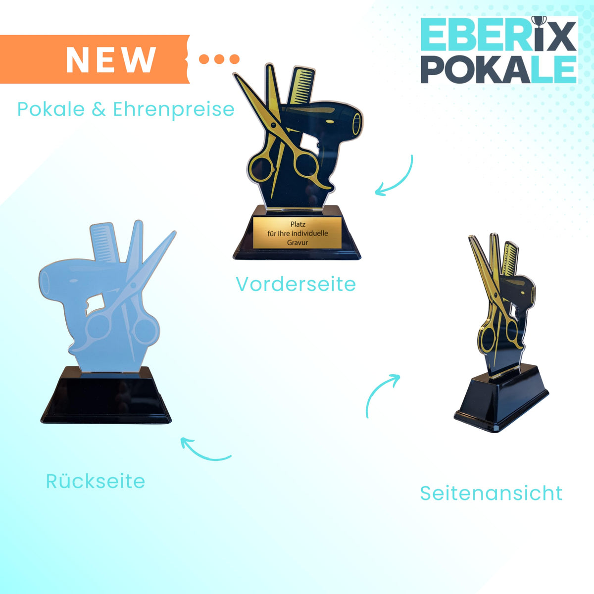 Friseur Pokal 15 cm - Acryl Trophäe für Meisterprüfung & Abschlussprüfung
