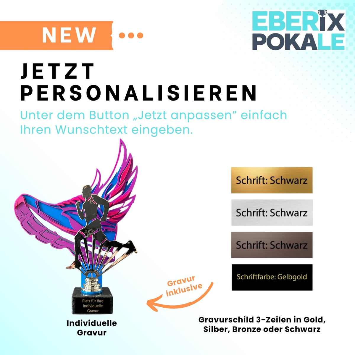 Laufsport Trophäe 27 cm Metallfigur mit 3D-Motiv & Wunschgravur