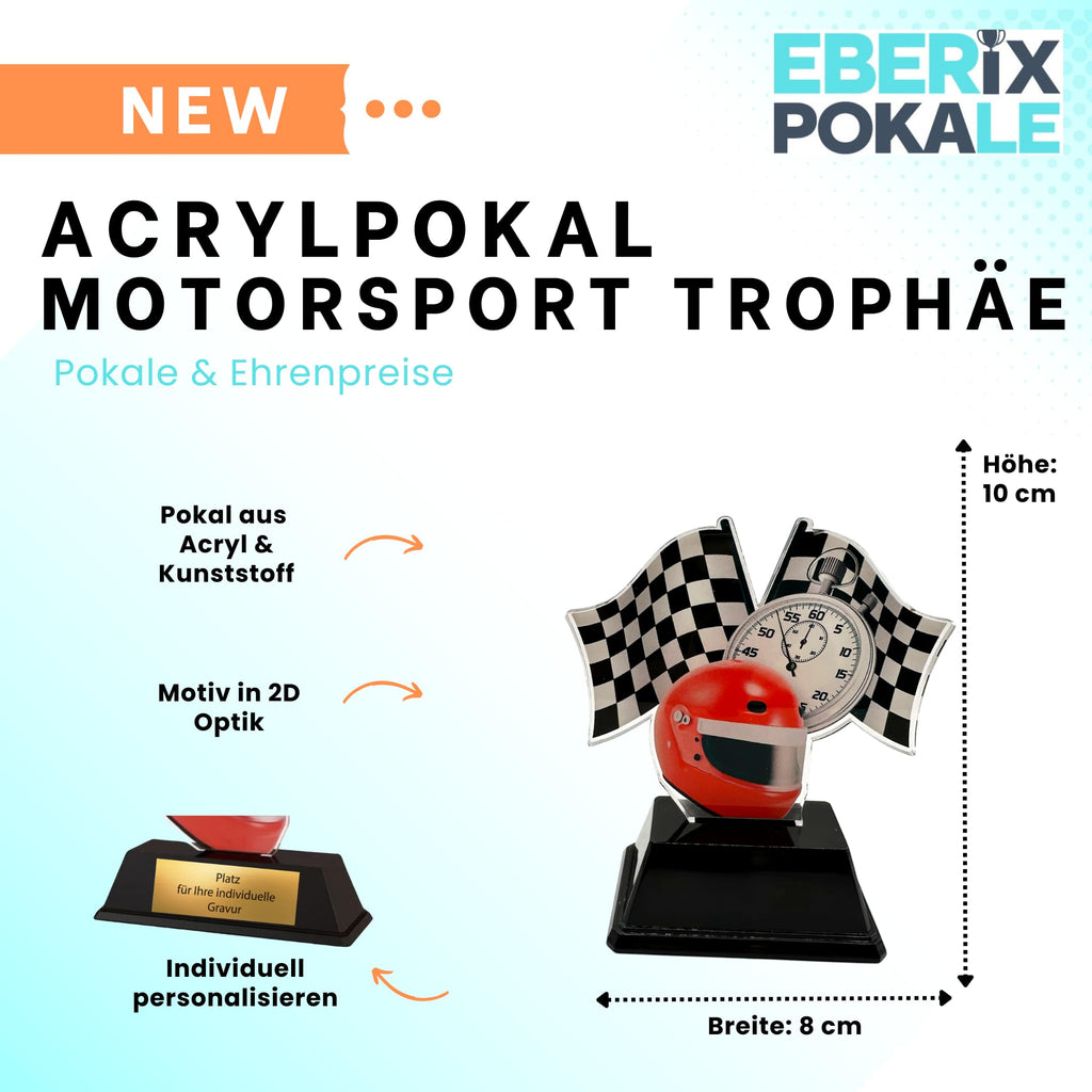 XS Motorsport Pokal 10 cm - Acryl Trophäe mit Gravurschild für Kart Rennen