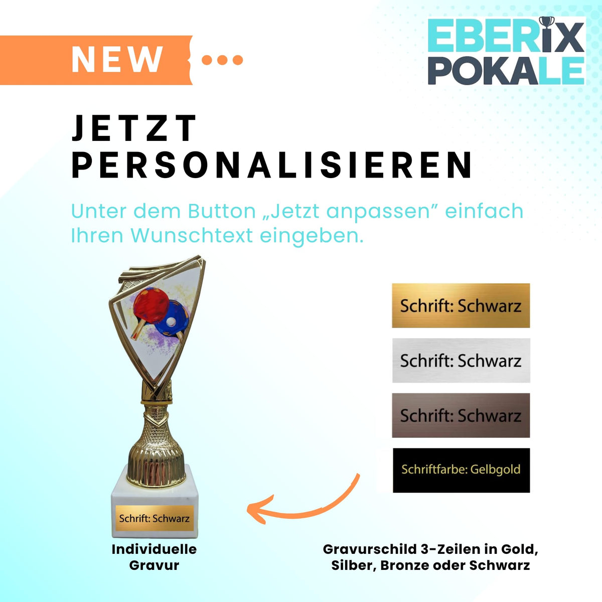 Tischtennis Pokal 18,5 cm mit Marmorsockel - Trophäe mit Wunschgravur