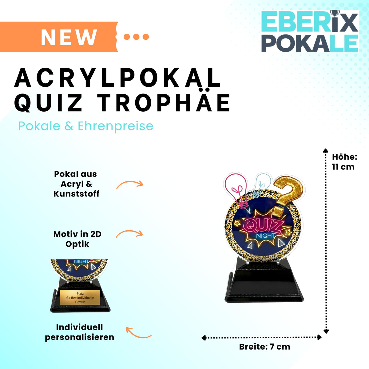 XS Acryl Quiz Pokal 11 cm - Trophäe Quiz Night Kneipenquiz & Award