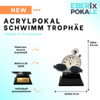 Schwimmer Pokal 9,5 cm - Acryl Trophäe mit Stoppuhr & Gravurschild