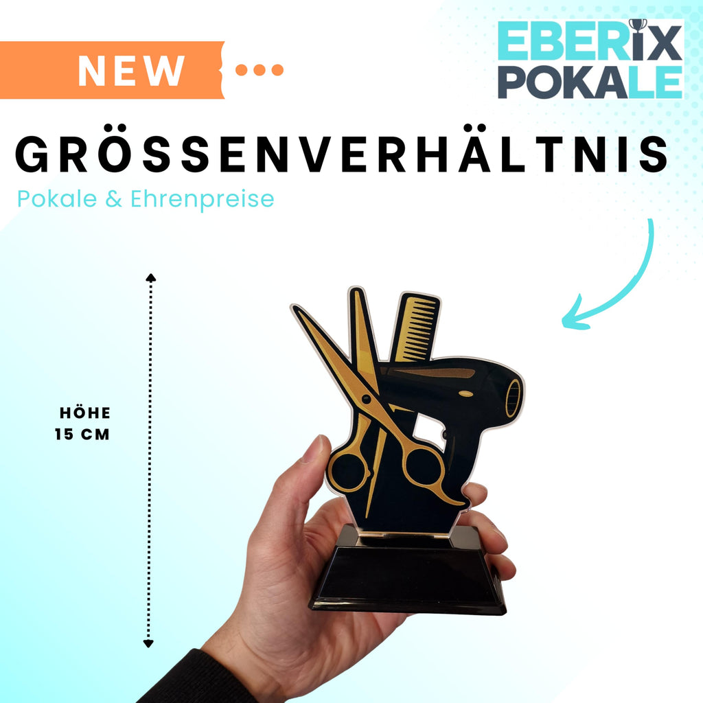 Friseur Pokal 15 cm - Acryl Trophäe für Meisterprüfung & Abschlussprüfung