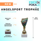 Hecht Pokal Trophäe 18,5 cm - Goldene Angel Auszeichnung mit Marmorsockel