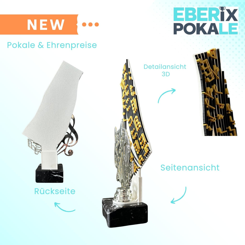 Musik Pokal 24,5 cm Metallfigur mit Wunschgravur & 3D-Hintergrund