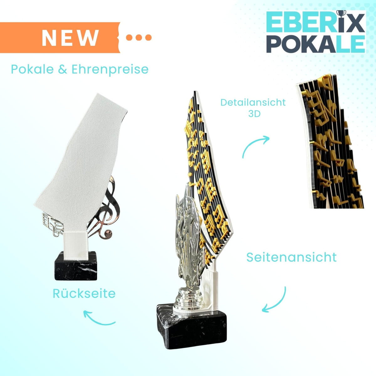 Musik Pokal 24,5 cm Metallfigur mit Wunschgravur & 3D-Hintergrund
