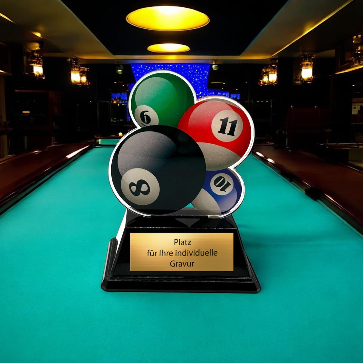 XS Billard Pokal 9 cm - Acryl Trophäe mit Gravur und Billardkugel Motiv