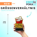 EBERiX POKALE – Beer Pong Acryl Pokal 15 cm hoch – Trophäe mit Gravurschild – Award für Partyspiele & Fun Events – personalisierbar