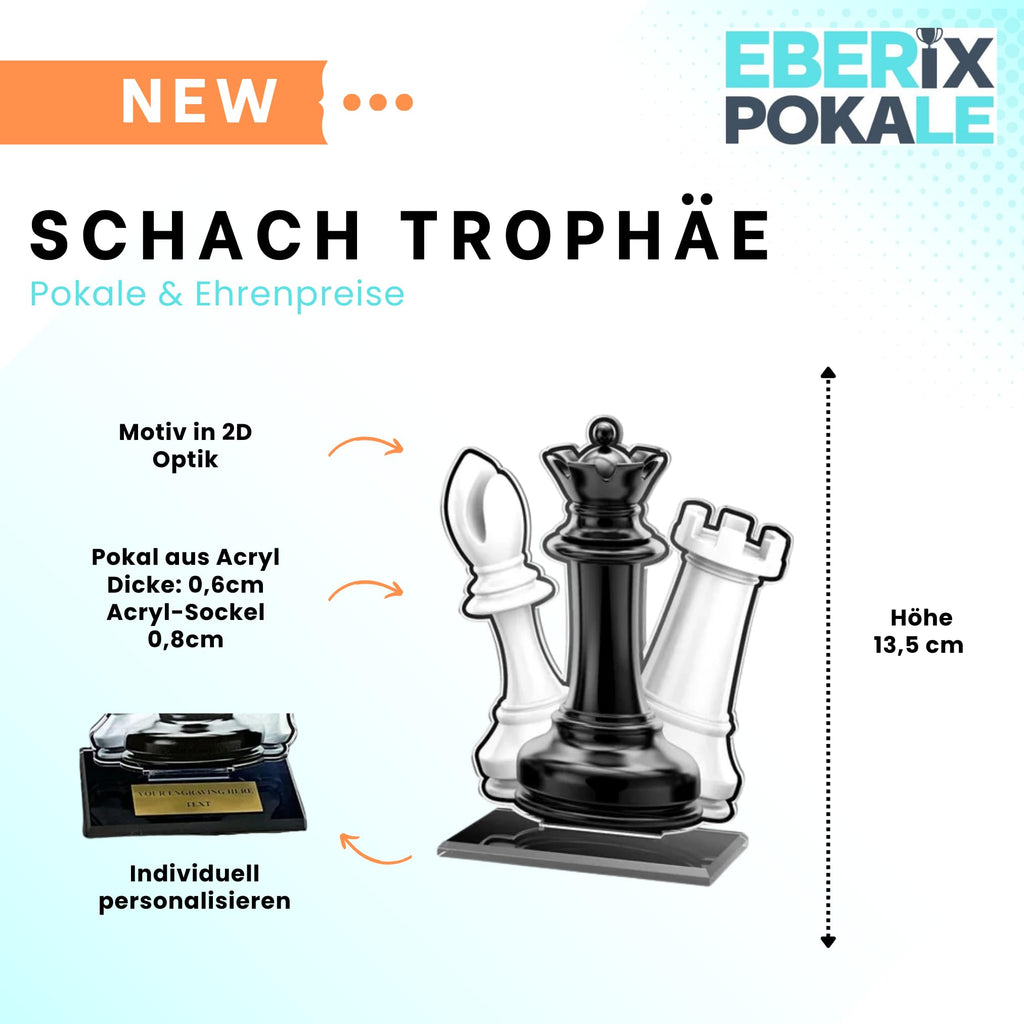 Schach Pokal 80cm mit Gravur - 2D Acryl Award Trophäe für Turniere