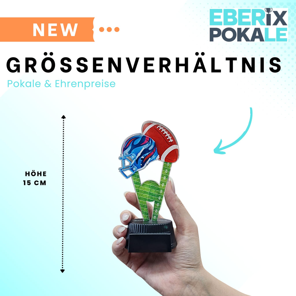 15 cm American Football Pokal mit Gravur - Helm & Ball Trophäe, Schwarz