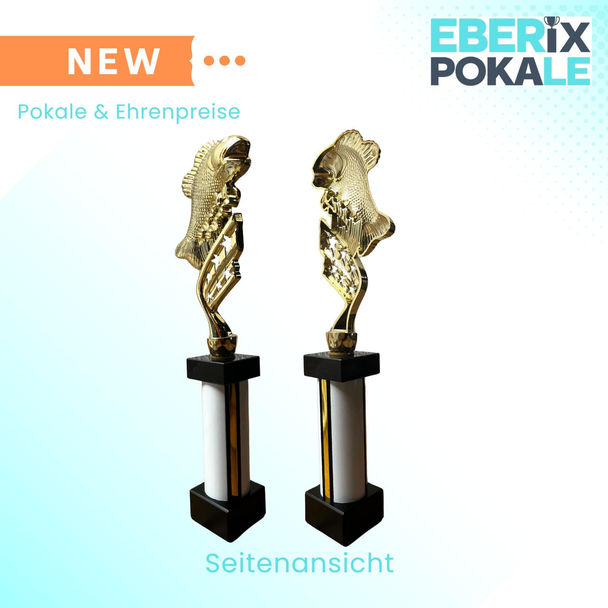 eberix · Angelsport Pokal · mit Wunschgravur · Trophäe mit Fisch-Motiv inkl. Gravur · Siegerpokal für Angelturnier, Vereinsfischen, Fischerfest, Raubfisch-Cup · personalisierbar ·
