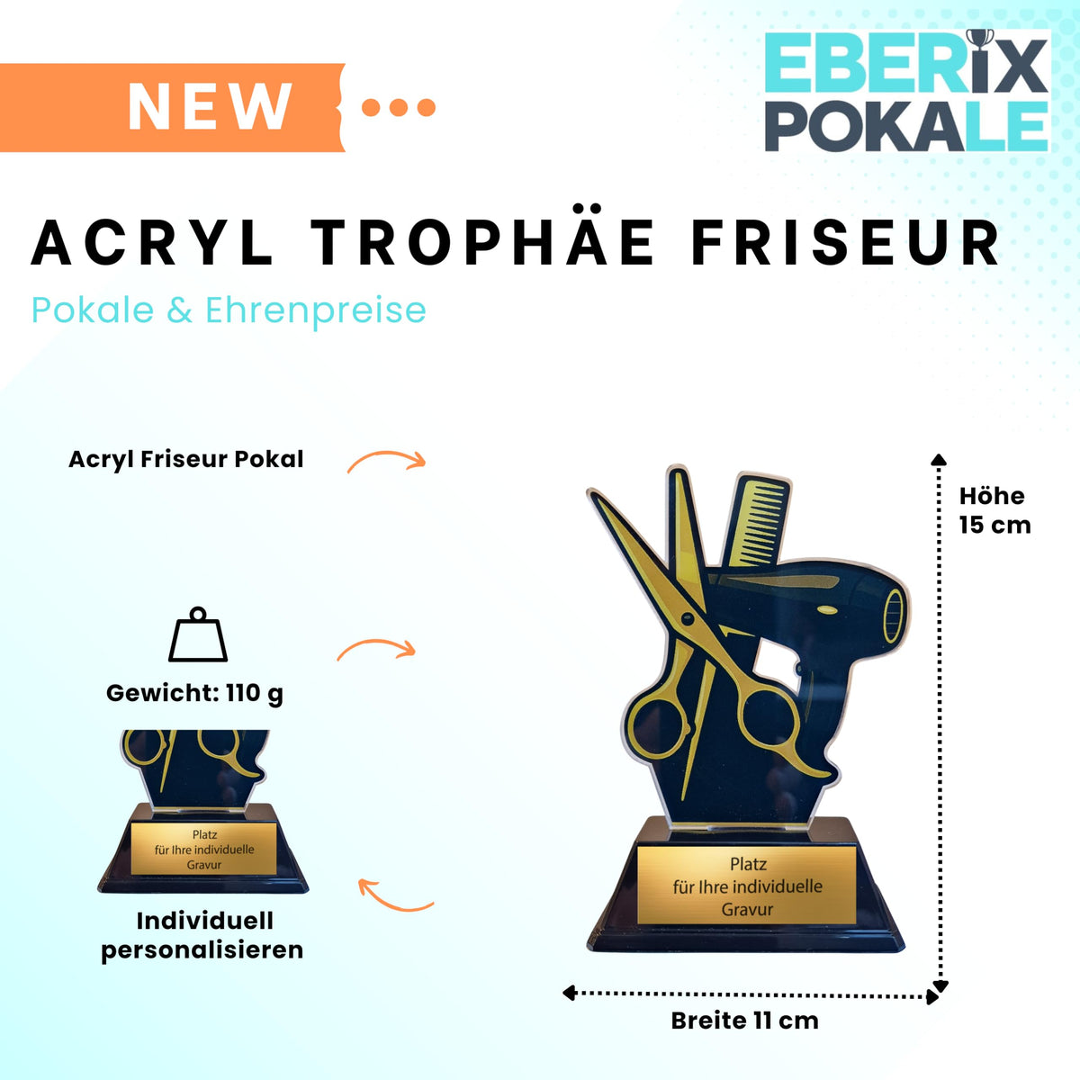 Friseur Pokal 15 cm - Acryl Trophäe für Meisterprüfung & Abschlussprüfung