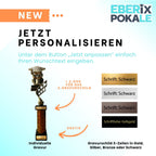 eberix · Bildung Eule Pokal · Trophäe mit Glanzsäule inkl. Gravur · Ehrenpreis für Schulabschluss, Klassenbeste, Abitur, Zeugnisverleihung · optional mit zweitem Gravurschild