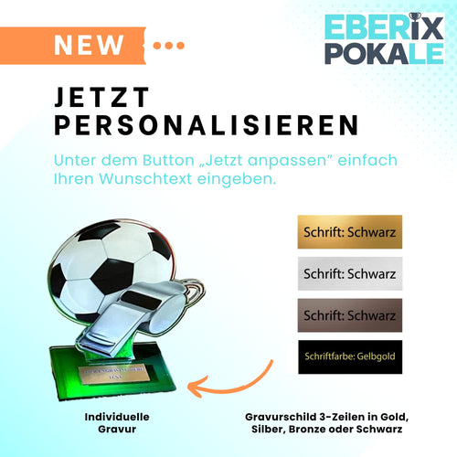 14 cm Acryl Fußballpokal - Trophäe für Schiedsrichter mit Pfeife & Ball