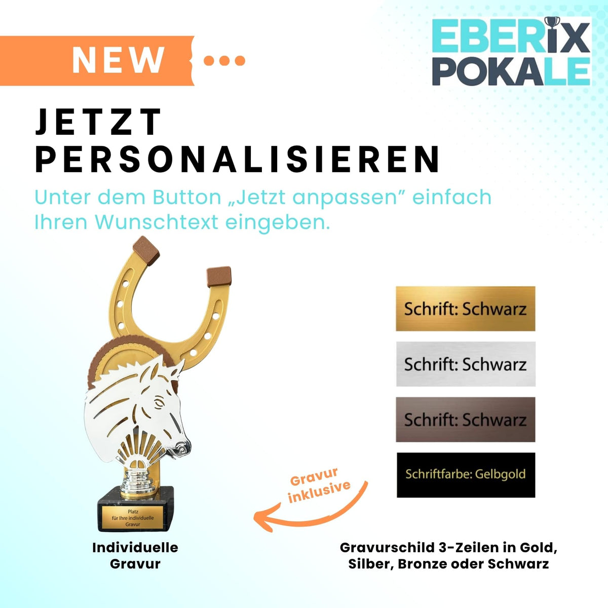 Reitsport Trophäe 27,5 cm Metallfigur mit 3D-Motiv & Wunschgravur