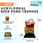 EBERiX POKALE – Beer Pong Acryl Pokal 15 cm hoch – Trophäe mit Gravurschild – Award für Partyspiele & Fun Events – personalisierbar