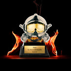 XS Acryl Feuerwehr Pokal 9 cm Hoch - Trophäe mit Gravurschild & Helm-Motiv