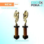 eberix · Reitsport Pokal · mit Wunschgravur · Trophäe mit Hufeisen-Motiv & goldener Glanzsäule · Siegerpokal für Reitturnier, Voltigieren, Dressur, Pferdesport ·