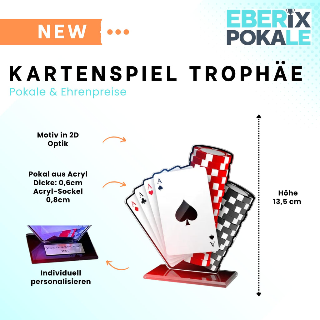 Pokal Poker mit Gravur - Pokerpokal Trophäe aus Acryl für Spieleabende