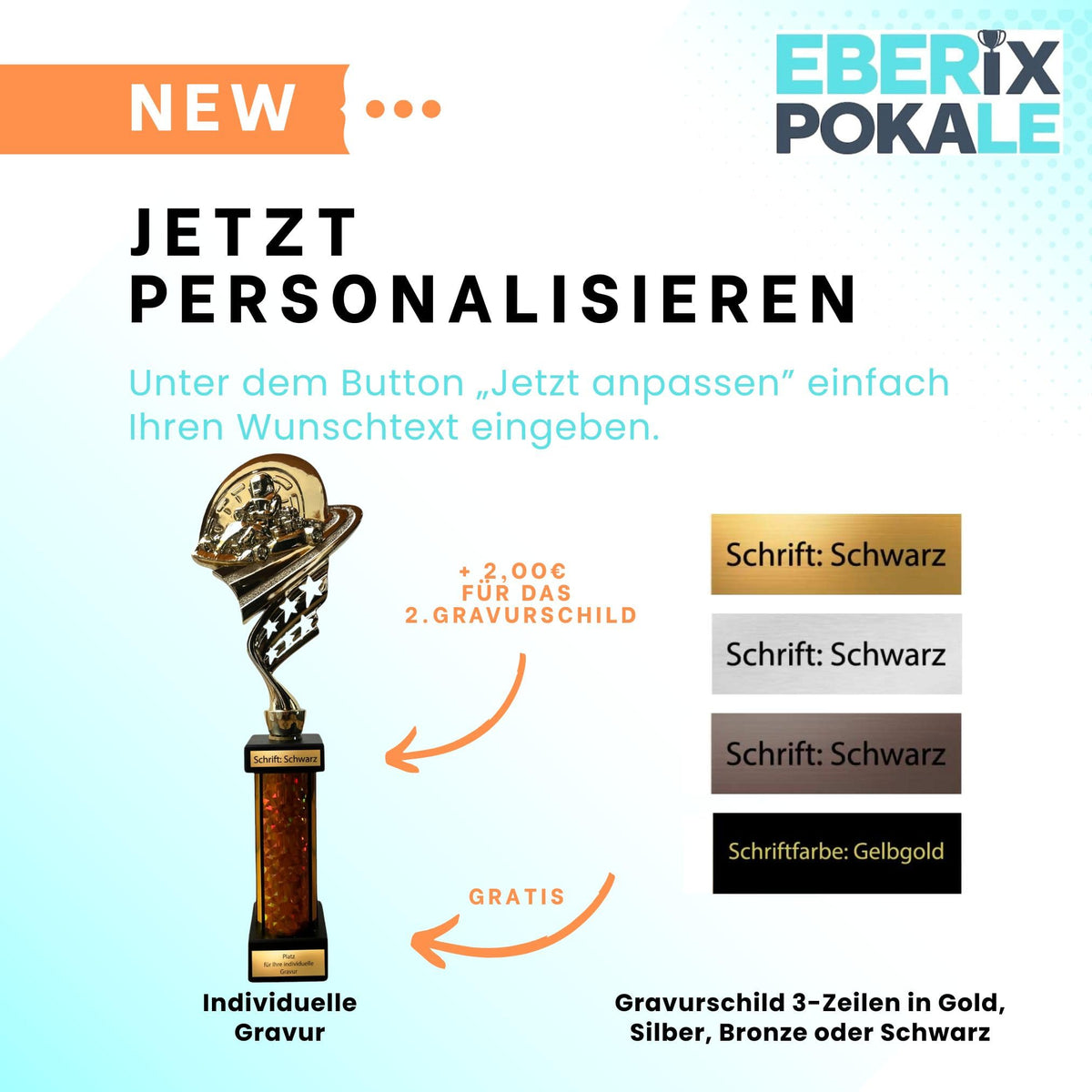 eberix · Go-Kart Motorsport Pokal · mit Wunschgravur · Kart Racing Trophäe · Siegerpokal für Rennen und Motorsport-Wettbewerbe · personalisierbar ·