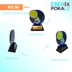 EBERiX POKALE – XS Padel Pokal aus Acryl, 10 cm – moderne Trophäe mit Ball-Motiv & Gravurschild, Sockel aus Kunststoff – Padelcup für Kinder & Erwachsene