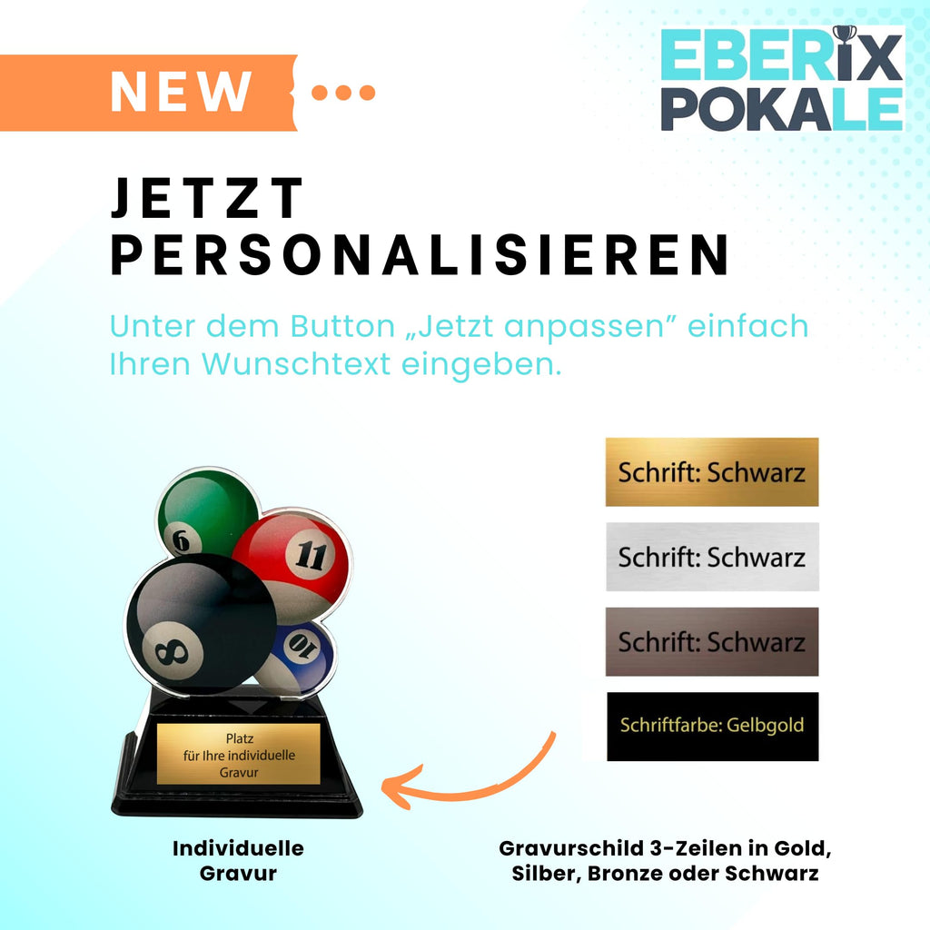 XS Billard Pokal 9 cm - Acryl Trophäe mit Gravur und Billardkugel Motiv