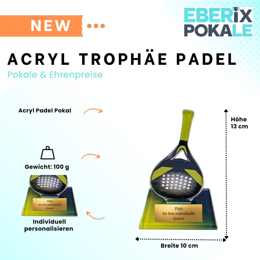 Padel Pokal 13 cm aus Acryl mit Gravur - Moderne Trophäe für Turniere