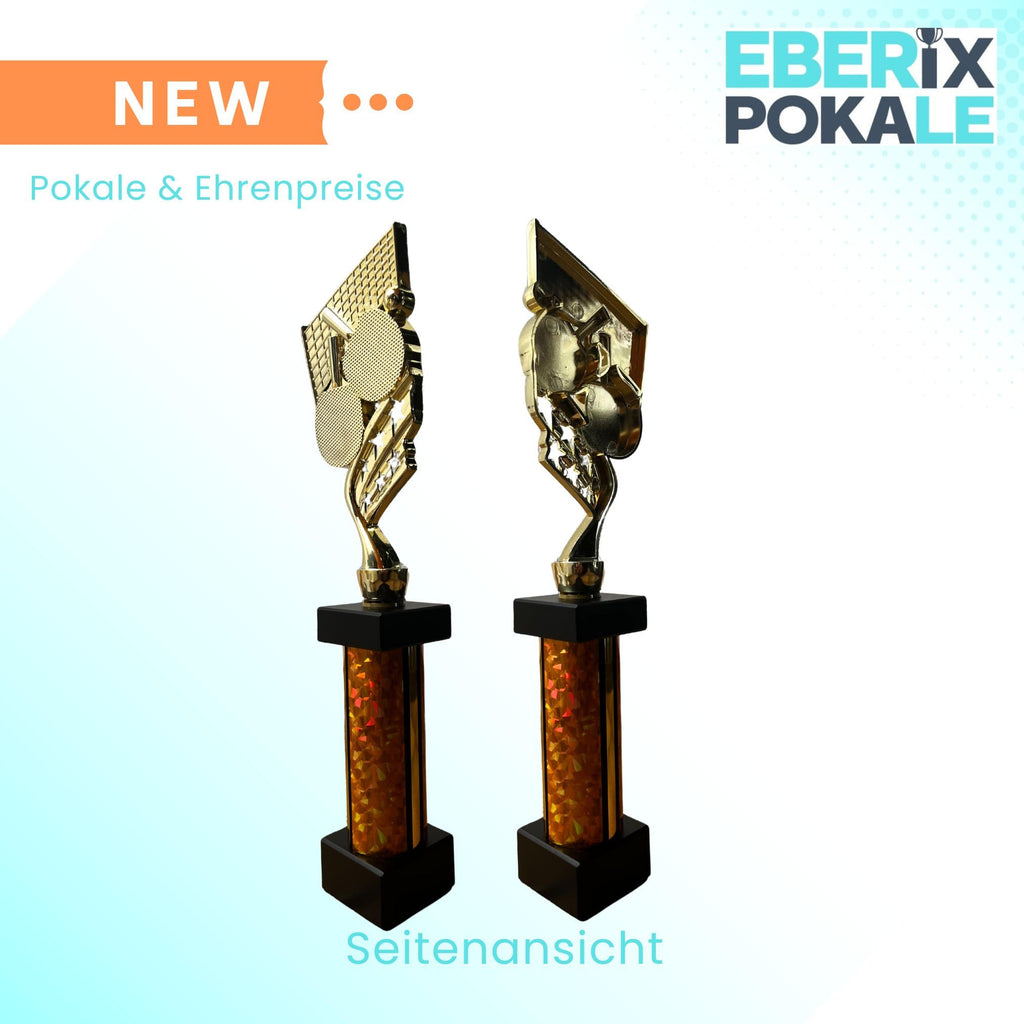 eberix · Tischtennis Pokal · mit Wunschgravur · Trophäe mit Schläger & Ball Motiv · Siegerpokal für Tischtennisturnier, Vereinsmeisterschaft, Hobbyliga · personalisierbar ·