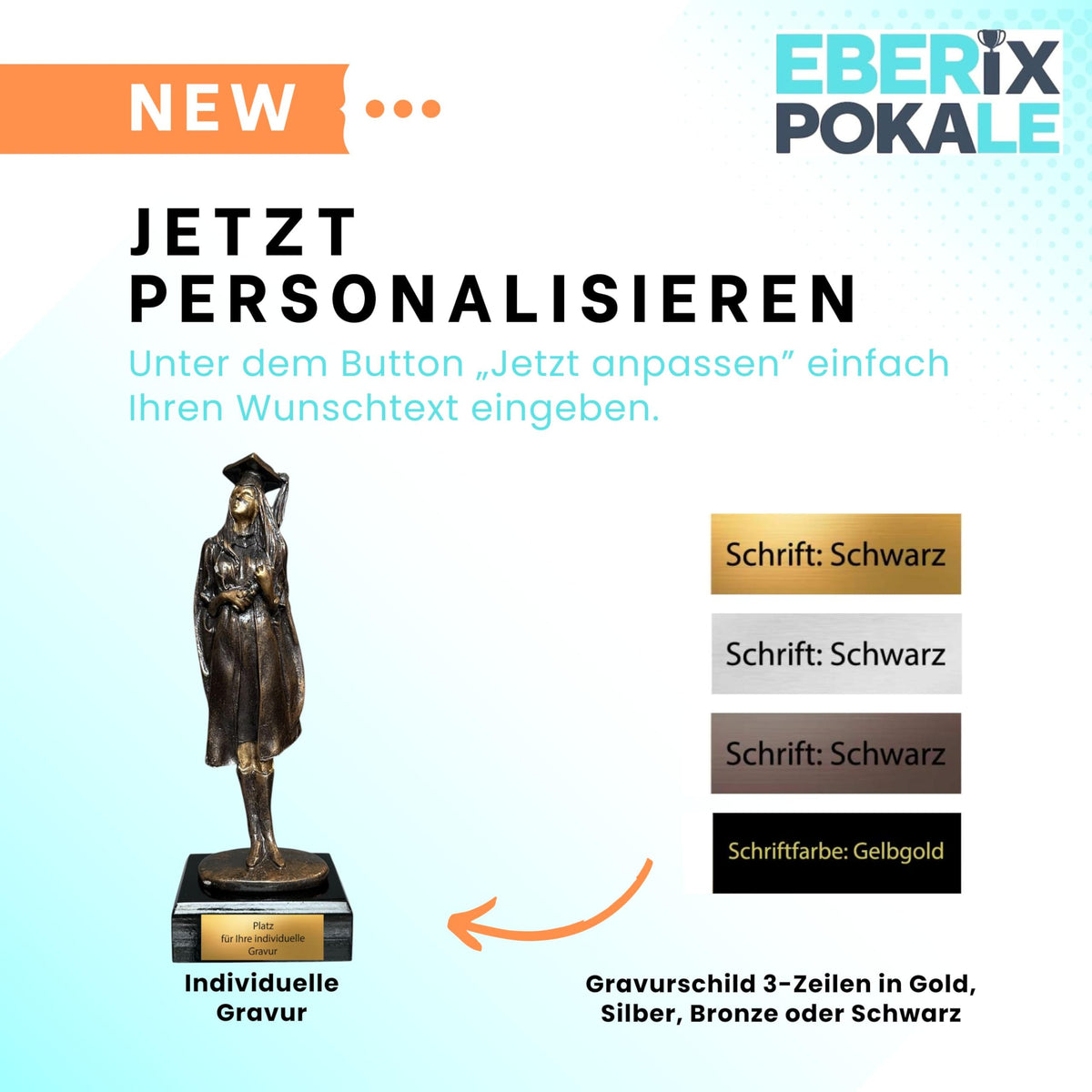 Resin Pokal für Abiturientinnen - 25,5 cm Award mit Gravur für Abschluss