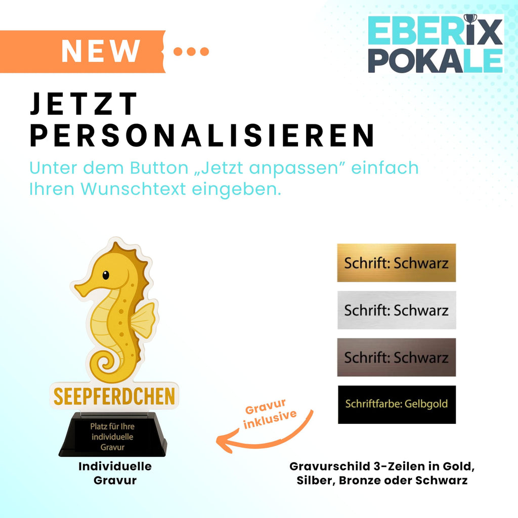 Seepferdchen Acryl Pokal 15 cm - Trophäe für Schwimmen & Kinder