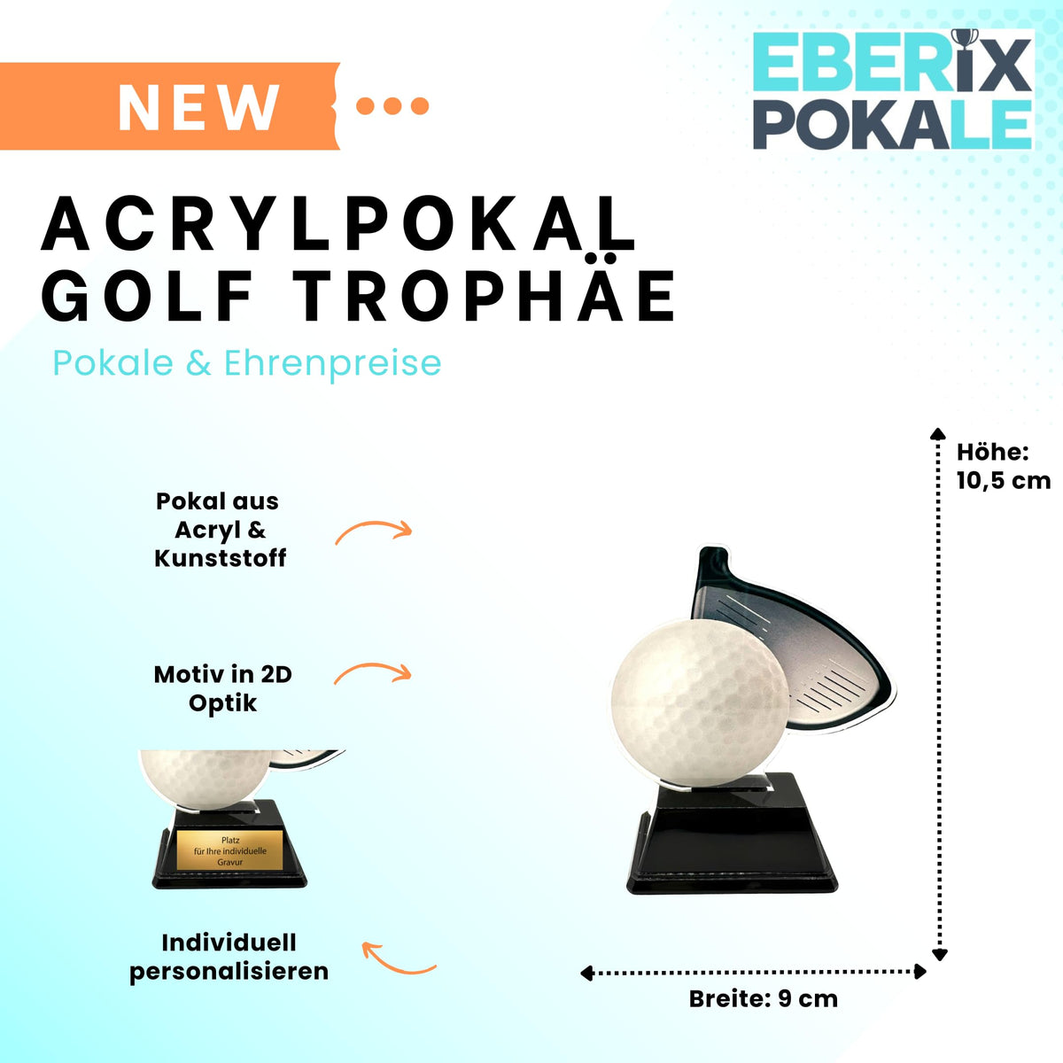 10,5 cm Golf Pokal - XS Acryl Trophäe Award mit Gravurschild - Gold