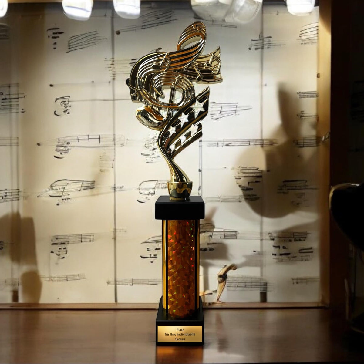 eberix · Musik Notenschlüssel Pokal · mit Wunschgravur · Trophäe für Musikwettbewerb · Siegerpokal für Orchester, Musikschule, Bandwettbewerb · personalisierbar ·