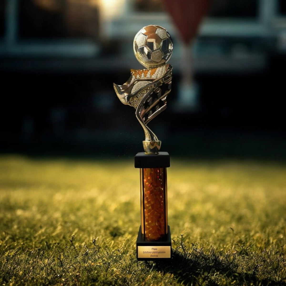 eberix · Fußball Pokal · mit Wunschgravur · Trophäe mit Ball & Schuh Motiv · Siegerpokal für Fußballturnier, Vereinsmeisterschaft, Jugendfußball, Sportfest · personalisierbar ·
