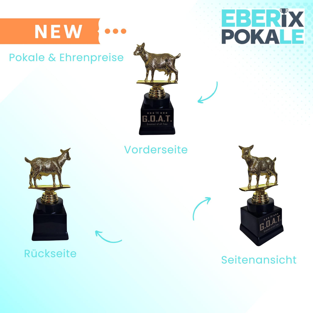G.O.A.T. Pokal Black Edition 17,5 cm - Ziege Gold Trophäe mit Gravur
