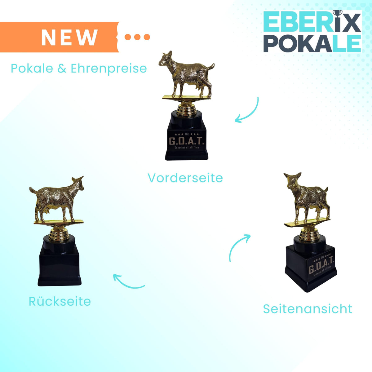 G.O.A.T. Pokal Black Edition 17,5 cm - Ziege Gold Trophäe mit Gravur