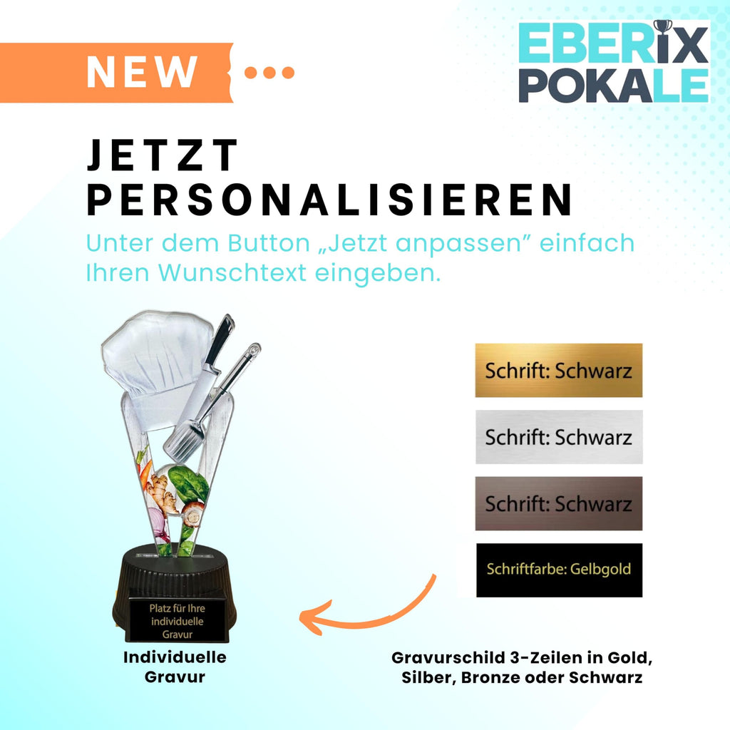 Acryl Kochpokal 15 cm mit Gravurschild - Pokal für Kochwettbewerbe & Events
