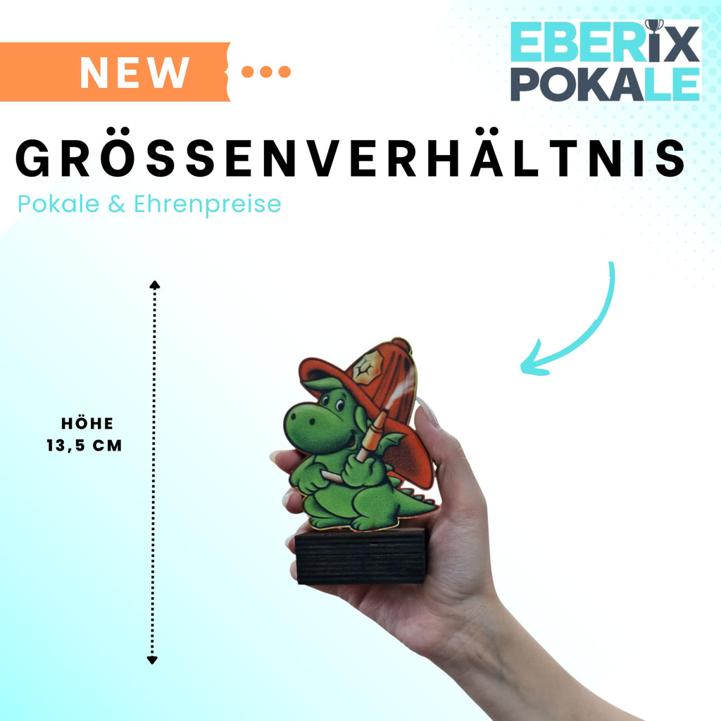 Pokal Feuerwehr-Drache 13 cm - Trophäe Award Holzpokal mit Wunschgravur