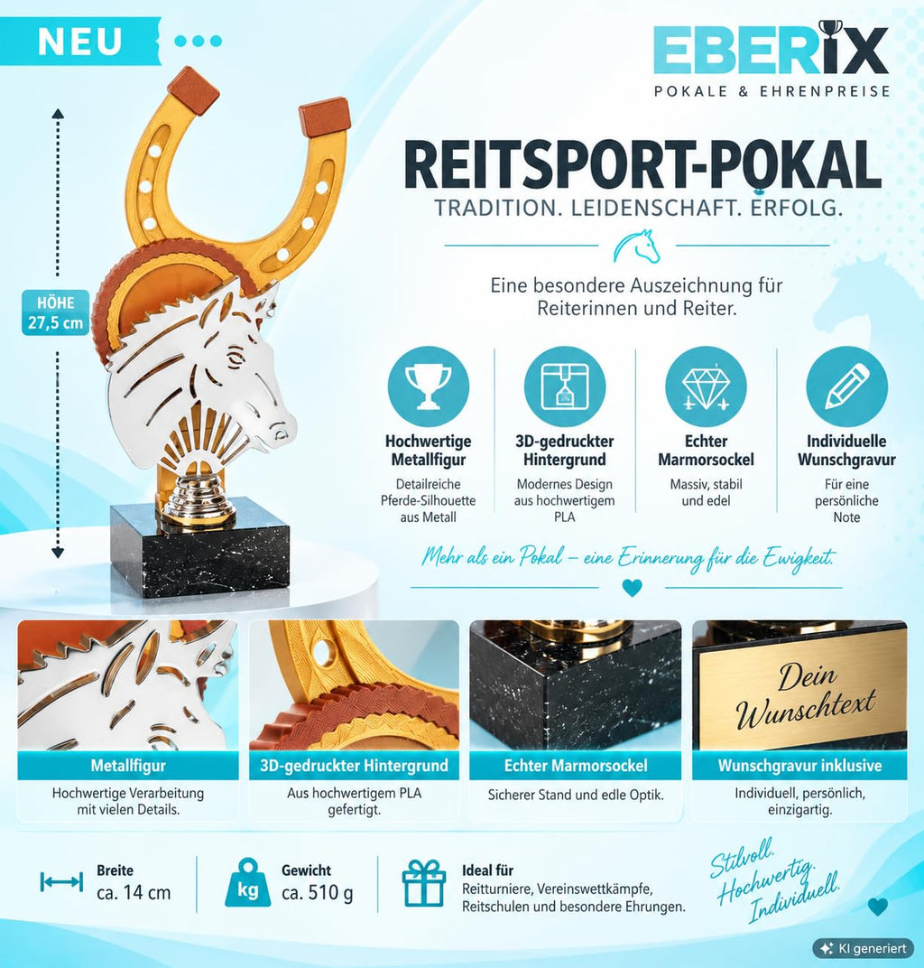 Reitsport Trophäe 27,5 cm Metallfigur mit 3D-Motiv & Wunschgravur