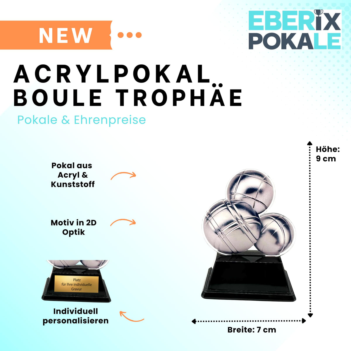 XS Boule Pokal aus Acryl - 9 cm Trophäe mit Gravur für Pétanque Turniere