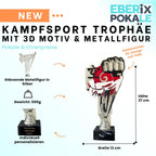 Kampfsport Pokal 27 cm Metallfigur mit Wunschgravur & 3D-Hintergrund