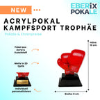 10 cm Acryl Pokal mit Gravurschild - Boxhandschuhe Trophäe für Kampfsport
