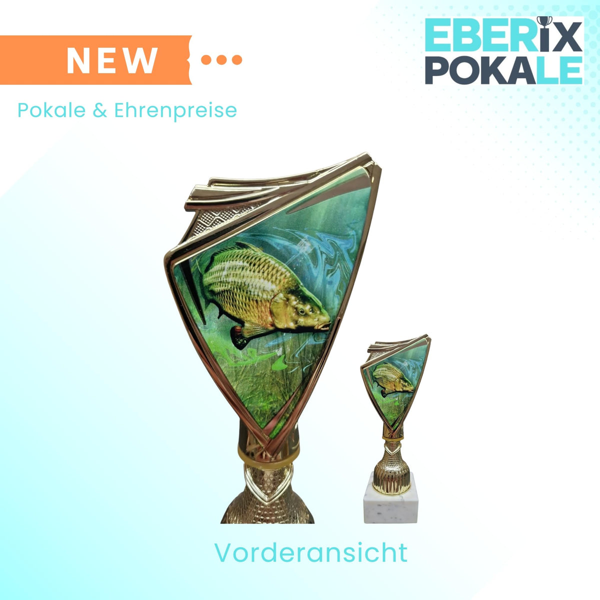 Karpfen Pokal mit 2D-Motiv - Pokal Angeln mit Gravur & Marmorsockel