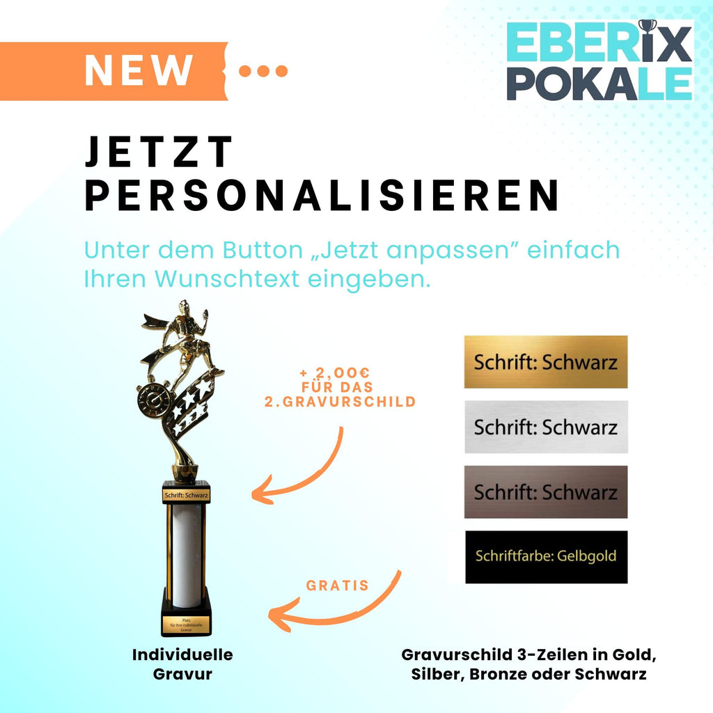 eberix · Laufsport Pokal · mit Wunschgravur · Trophäe mit weißer Glanzsäule · Siegerpokal für Laufwettkampf · Volkslauf · Sportfest Vereinsmeisterschaft · personalisierbar ·