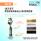 eberix · Laufsport Pokal · mit Wunschgravur · Trophäe mit weißer Glanzsäule · Siegerpokal für Laufwettkampf · Volkslauf · Sportfest Vereinsmeisterschaft · personalisierbar ·
