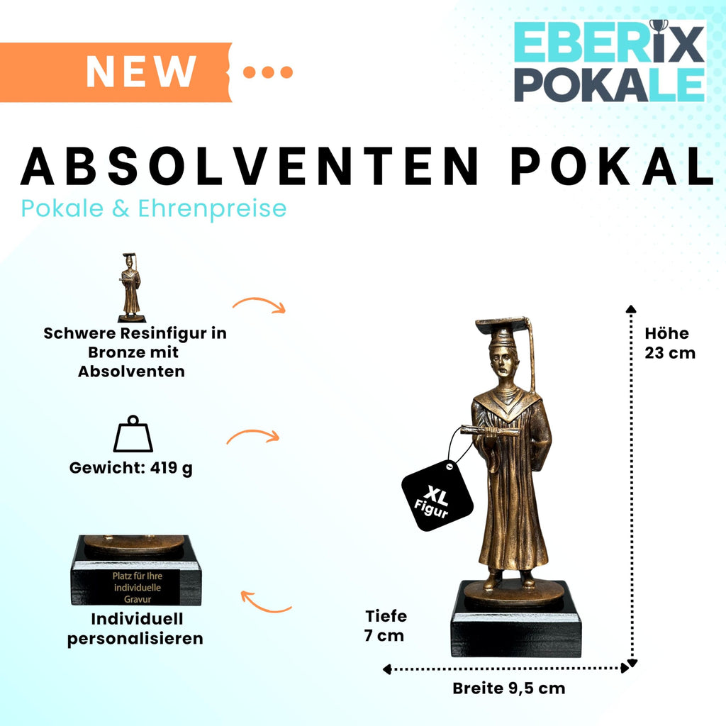 23 cm Abiturienten Trophäe - Resin Pokal in Bronze-Optik für Abifeier