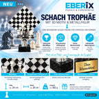Schachpokal 24 cm Metallfigur mit Wunschgravur & 3D-Hintergrund