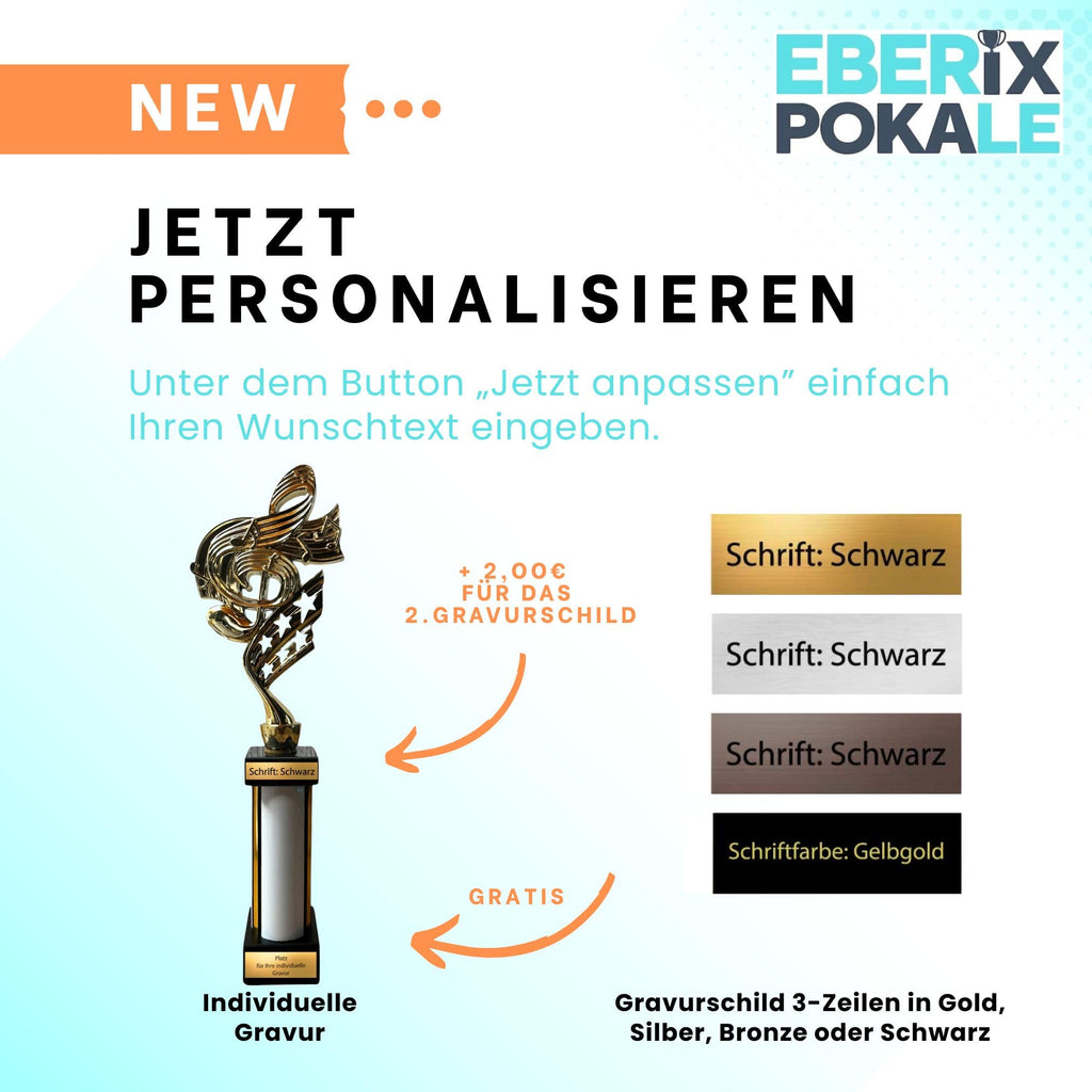 eberix · Musik Notenschlüssel Pokal · mit Wunschgravur · Trophäe mit weißer Glanzsäule · Pokal für Musikwettbewerb, Band, Chor, Musikschule, Vereinsauszeichnung · personalisierbar ·