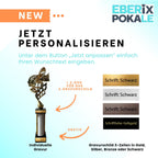 eberix · Musik Notenschlüssel Pokal · mit Wunschgravur · Trophäe mit weißer Glanzsäule · Pokal für Musikwettbewerb, Band, Chor, Musikschule, Vereinsauszeichnung · personalisierbar ·